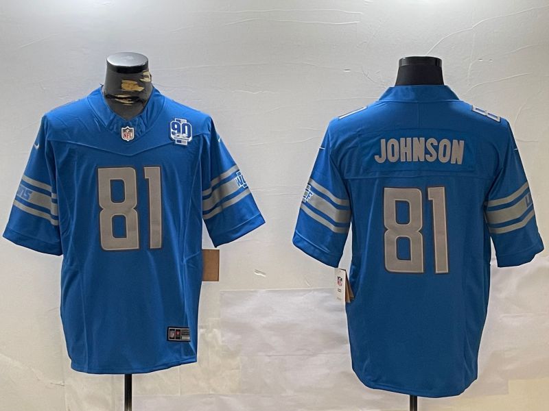 Men Detroit Lions 81 Johnson Blue three generations 2024 Nike Limited NFL Jersey style 3